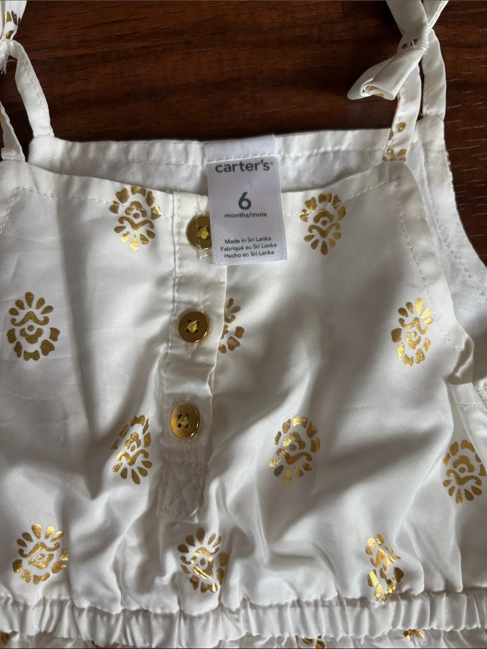 Carter’s baby dress sleeveless white gold print size 6 months
